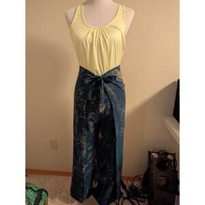 Boho Dragonfly Wrap Pants & Tank Top Set Blue Tie Dye Beach Resort Outfit